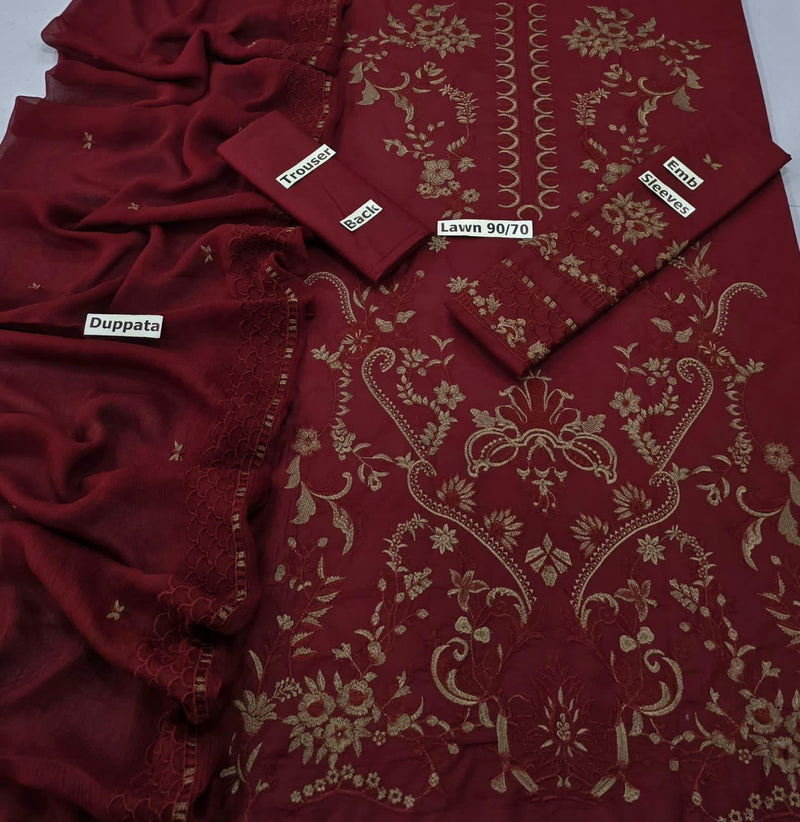 MIX BRANDS 03 Piece Unstitched Lawn Fabric