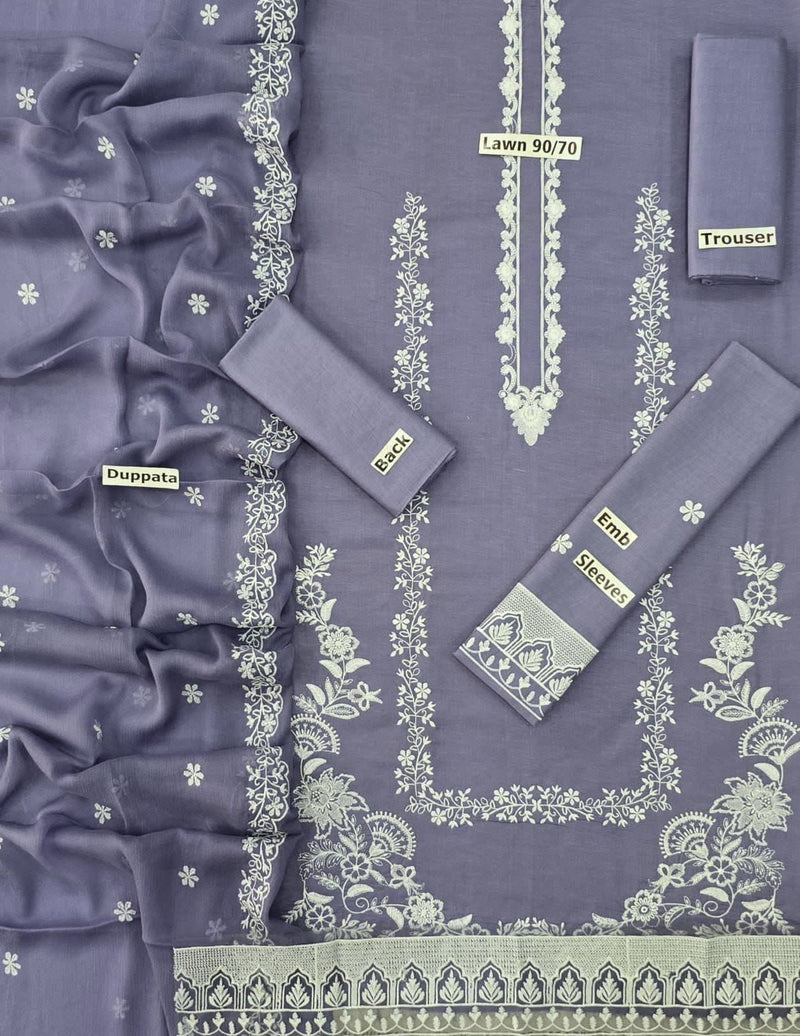 MIX BRANDS 03 Piece Unstitched Lawn Fabric